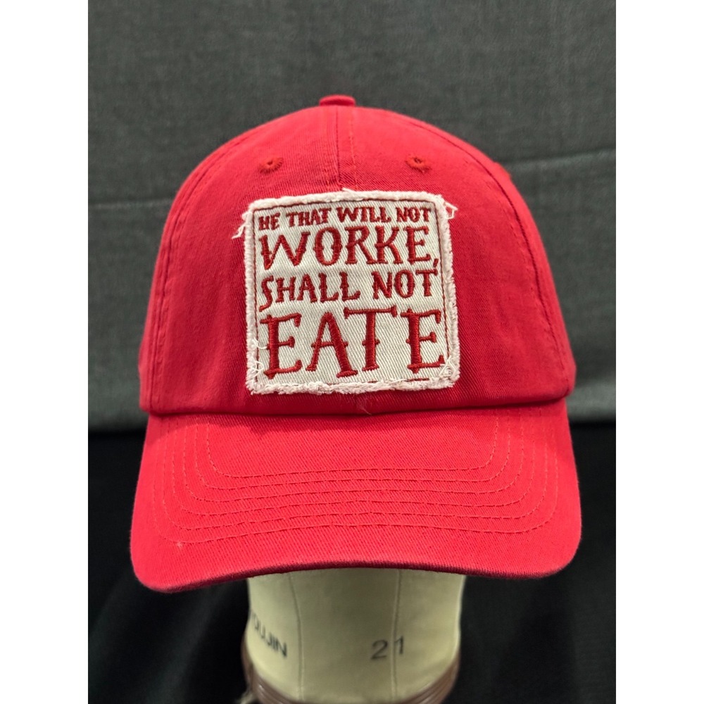 Jamestown Settlement Baseball Cap Men's One Size Red He That Will Not Work Hat